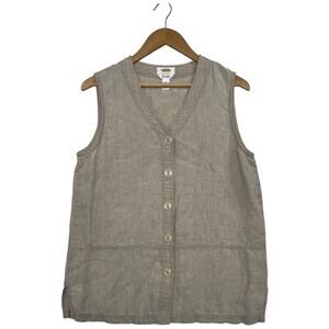 Vintage Talbots Top Womens Small Beige Tan Irish Linen Button Coastal Beach Y2K